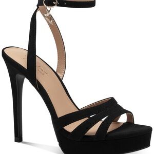 Thalia Sodi Womens Black Platform Round Toe Stiletto Buckle Dress Heeled Sandal